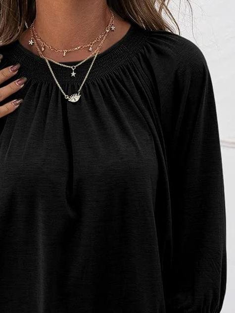 Loose 3/4 Sleeve Pleated Crew Neck T-Shirt - T-Shirts - INS | Online Fashion Free Shipping Clothing, Dresses, Tops, Shoes - 03/07/2021 - 10-20 - Category_T-Shirts