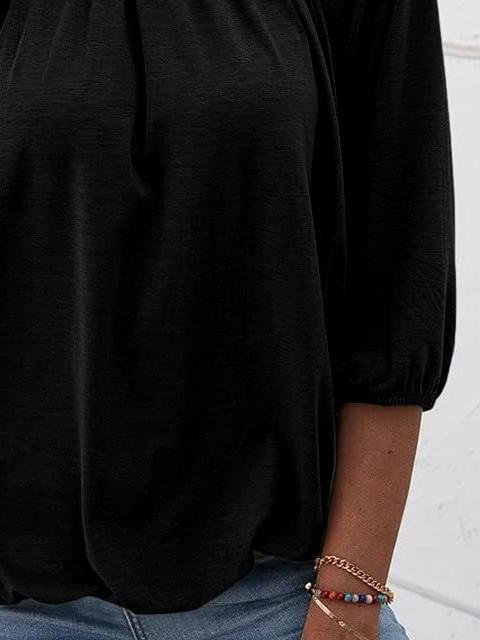 Loose 3/4 Sleeve Pleated Crew Neck T-Shirt - T-Shirts - INS | Online Fashion Free Shipping Clothing, Dresses, Tops, Shoes - 03/07/2021 - 10-20 - Category_T-Shirts
