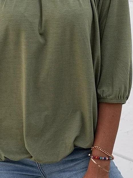 Loose 3/4 Sleeve Pleated Crew Neck T-Shirt - T-Shirts - INS | Online Fashion Free Shipping Clothing, Dresses, Tops, Shoes - 03/07/2021 - 10-20 - Category_T-Shirts