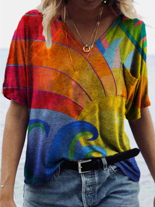 Loose Abstract Painting Print T-shirt - T-shirts - INS | Online Fashion Free Shipping Clothing, Dresses, Tops, Shoes - 09/06/2021 - Color_Purple - Color_Red