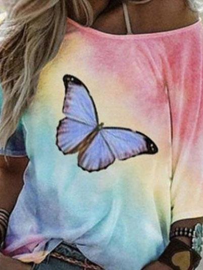Loose Butterfly Print Short-sleeved T-shirt - T-shirts - INS | Online Fashion Free Shipping Clothing, Dresses, Tops, Shoes - 05/06/2021 - Color_Blue - Color_Purple