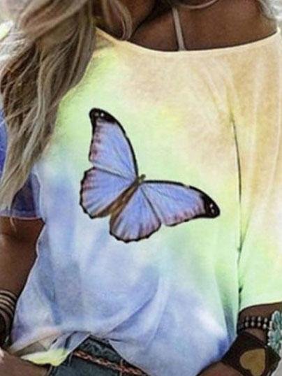 Loose Butterfly Print Short-sleeved T-shirt - T-shirts - INS | Online Fashion Free Shipping Clothing, Dresses, Tops, Shoes - 05/06/2021 - Color_Blue - Color_Purple