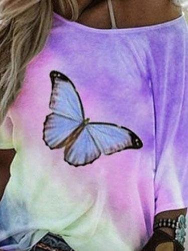 Loose Butterfly Print Short-sleeved T-shirt - T-shirts - INS | Online Fashion Free Shipping Clothing, Dresses, Tops, Shoes - 05/06/2021 - Color_Blue - Color_Purple