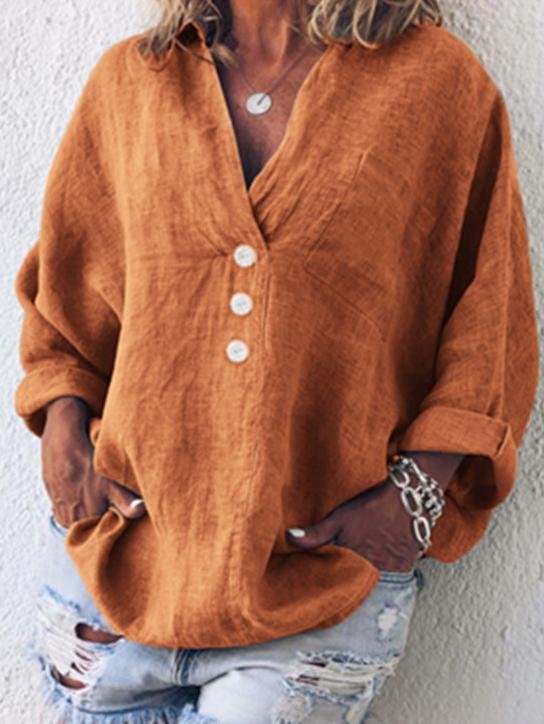 Loose Button Lapel Long Sleeves Blouses - Blouses - INS | Online Fashion Free Shipping Clothing, Dresses, Tops, Shoes - 08/07/2021 - 20-30 - BLO2107081175