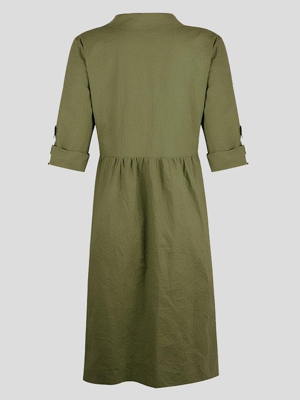 Loose Button Long-sleeved Mid-length Dress - Midi Dresses - INS | Online Fashion Free Shipping Clothing, Dresses, Tops, Shoes - 17/07/2021 - 20-30 - color-blue
