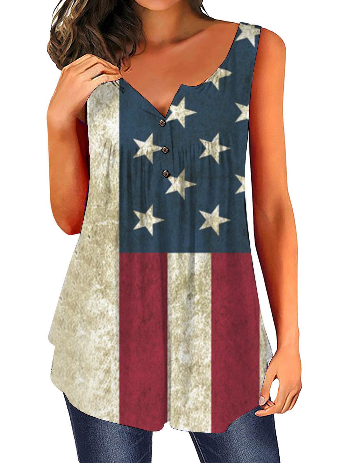 Loose Casual Multicolor Sleeveless V-neck Tank Top - Tanks - INS | Online Fashion Free Shipping Clothing, Dresses, Tops, Shoes - 01/06/2021 - Category_Tanks - Color_Blue