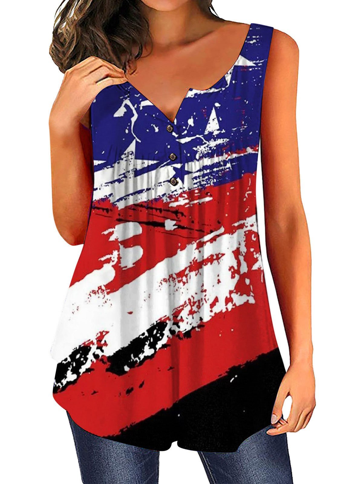 Loose Casual Multicolor Sleeveless V-neck Tank Top - Tanks - INS | Online Fashion Free Shipping Clothing, Dresses, Tops, Shoes - 01/06/2021 - Category_Tanks - Color_Blue