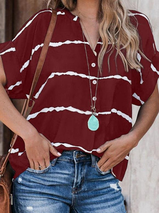 Loose Casual Striped Short Sleeve Blouses - Blouses - INS | Online Fashion Free Shipping Clothing, Dresses, Tops, Shoes - 10-20 - 22/06/2021 - BLO2106221112