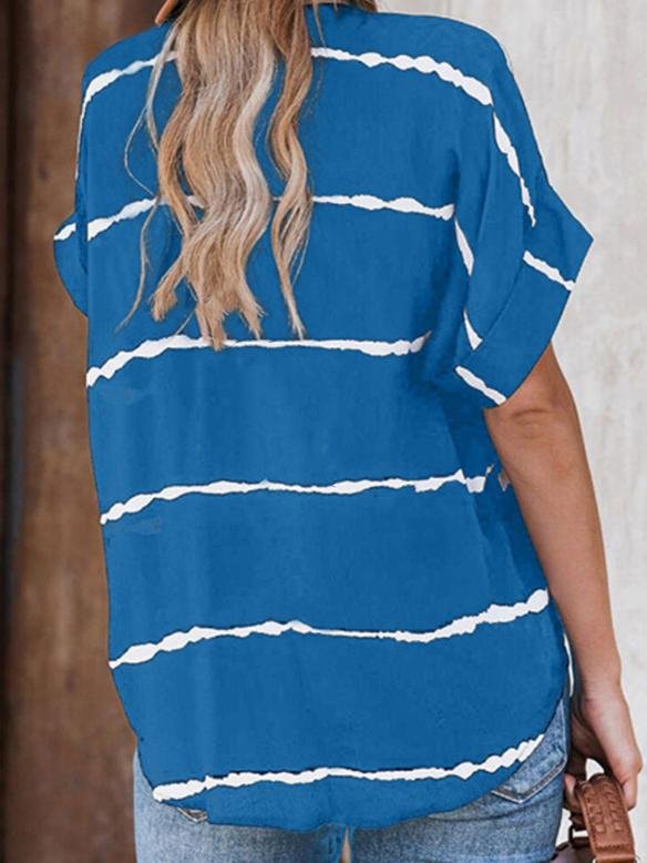 Loose Casual Striped Short Sleeve Blouses - Blouses - INS | Online Fashion Free Shipping Clothing, Dresses, Tops, Shoes - 10-20 - 22/06/2021 - BLO2106221112