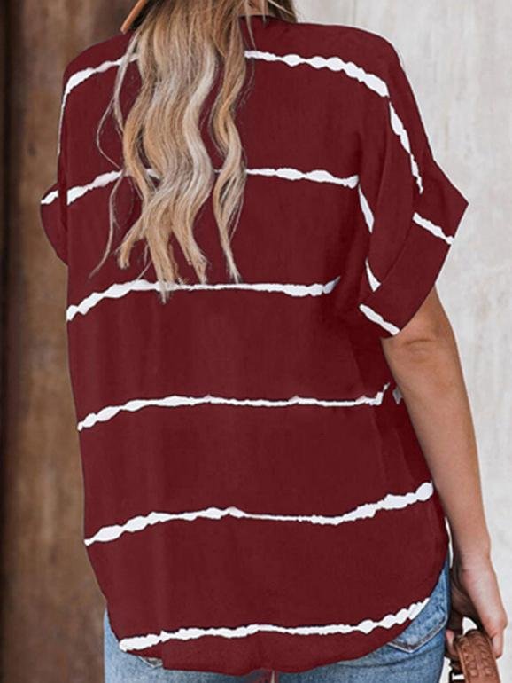 Loose Casual Striped Short Sleeve Blouses - Blouses - INS | Online Fashion Free Shipping Clothing, Dresses, Tops, Shoes - 10-20 - 22/06/2021 - BLO2106221112