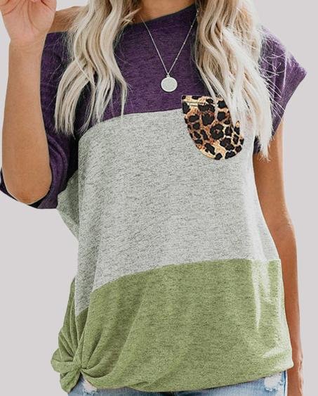 Loose Color Contrast Print Twist T-shirt - T-Shirt - INS | Online Fashion Free Shipping Clothing, Dresses, Tops, Shoes - 02/06/2021 - Color_Blue - Color_Green