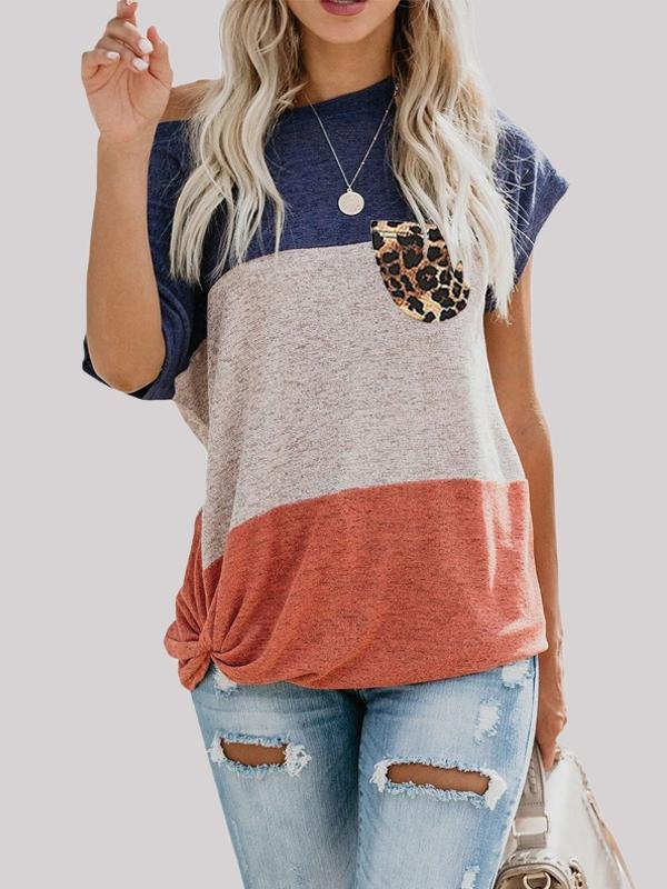 Loose Color Contrast Print Twist T-shirt - T-Shirt - INS | Online Fashion Free Shipping Clothing, Dresses, Tops, Shoes - 02/06/2021 - Color_Blue - Color_Green