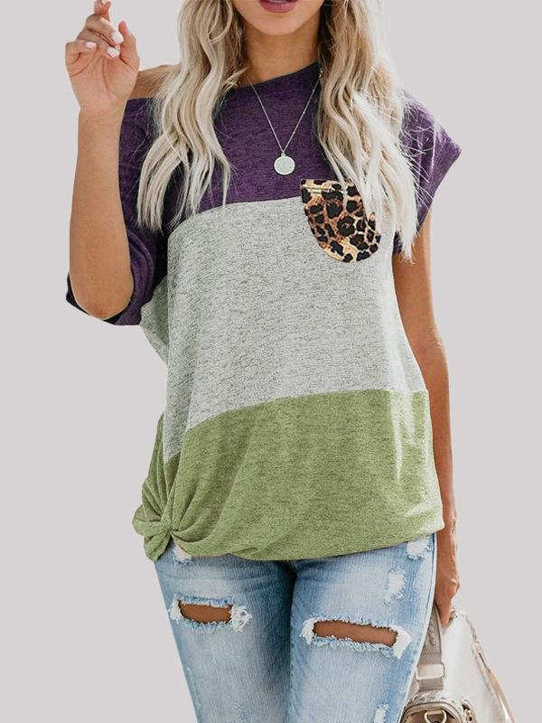 Loose Color Contrast Print Twist T-shirt - T-Shirt - INS | Online Fashion Free Shipping Clothing, Dresses, Tops, Shoes - 02/06/2021 - Color_Blue - Color_Green