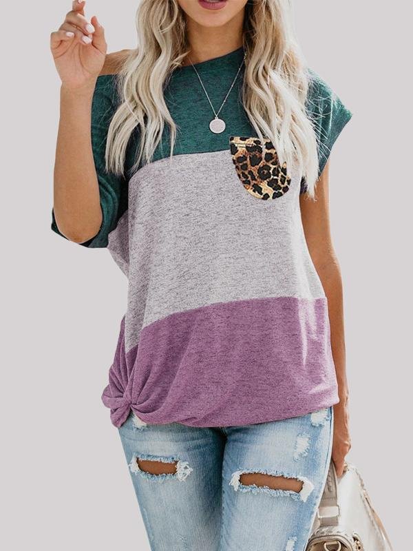 Loose Color Contrast Print Twist T-shirt - T-Shirt - INS | Online Fashion Free Shipping Clothing, Dresses, Tops, Shoes - 02/06/2021 - Color_Blue - Color_Green