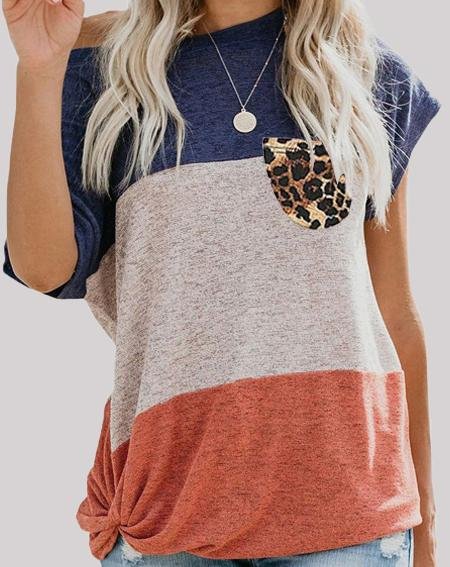 Loose Color Contrast Print Twist T-shirt - T-Shirt - INS | Online Fashion Free Shipping Clothing, Dresses, Tops, Shoes - 02/06/2021 - Color_Blue - Color_Green