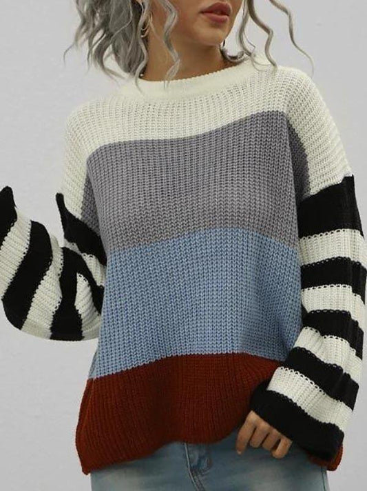Loose Colorblock Stripes Crew Neck Sweater - Sweaters - INS | Online Fashion Free Shipping Clothing, Dresses, Tops, Shoes - 02/08/2021 - Autumn - Casual