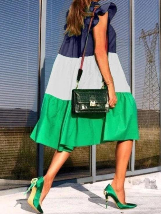 Loose Contrast Ruffle Sleeve Mini Dress - Mini Dresses - INS | Online Fashion Free Shipping Clothing, Dresses, Tops, Shoes - 15/07/2021 - 20-30 - Category_Mini Dresses