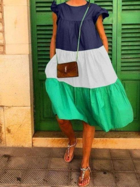 Loose Contrast Ruffle Sleeve Mini Dress - Mini Dresses - INS | Online Fashion Free Shipping Clothing, Dresses, Tops, Shoes - 15/07/2021 - 20-30 - Category_Mini Dresses