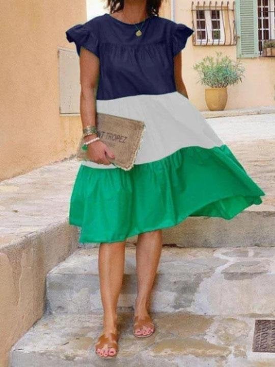 Loose Contrast Ruffle Sleeve Mini Dress - Mini Dresses - INS | Online Fashion Free Shipping Clothing, Dresses, Tops, Shoes - 15/07/2021 - 20-30 - Category_Mini Dresses