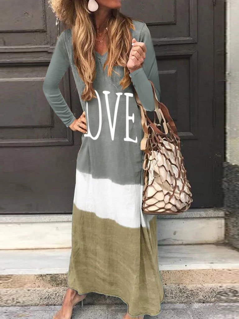 Loose Contrast Stitching Long-sleeved Dress - Maxi Dresses - INS | Online Fashion Free Shipping Clothing, Dresses, Tops, Shoes - 20-30 - 28/06/2021 - color-black