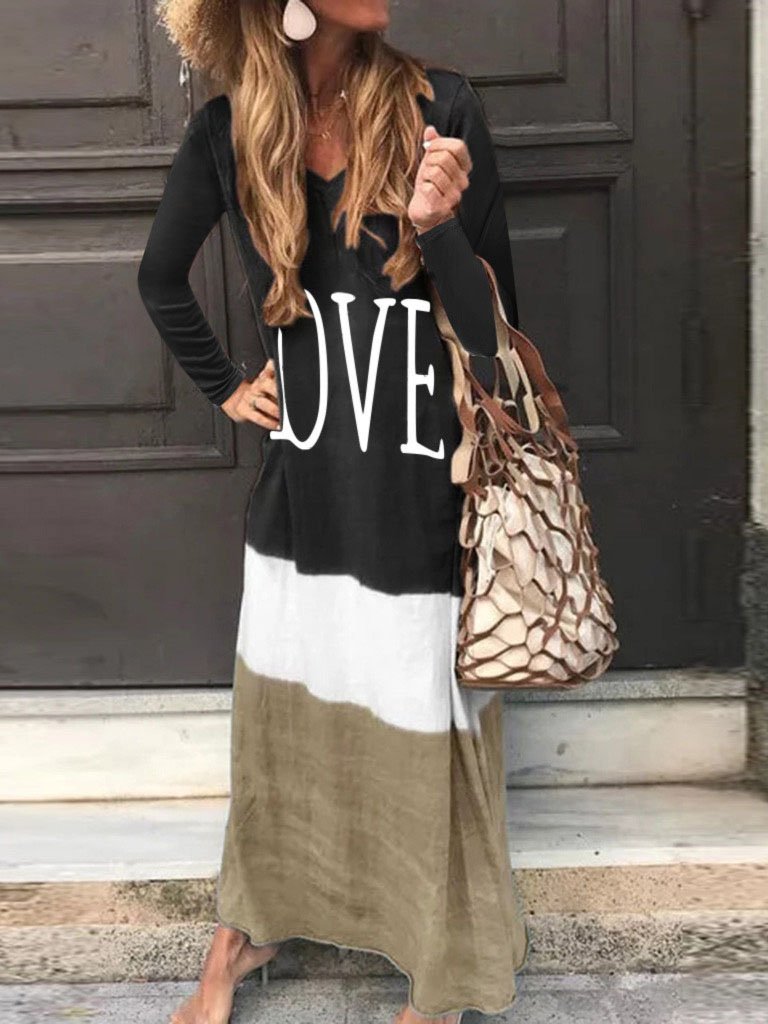 Loose Contrast Stitching Long-sleeved Dress - Maxi Dresses - INS | Online Fashion Free Shipping Clothing, Dresses, Tops, Shoes - 20-30 - 28/06/2021 - color-black