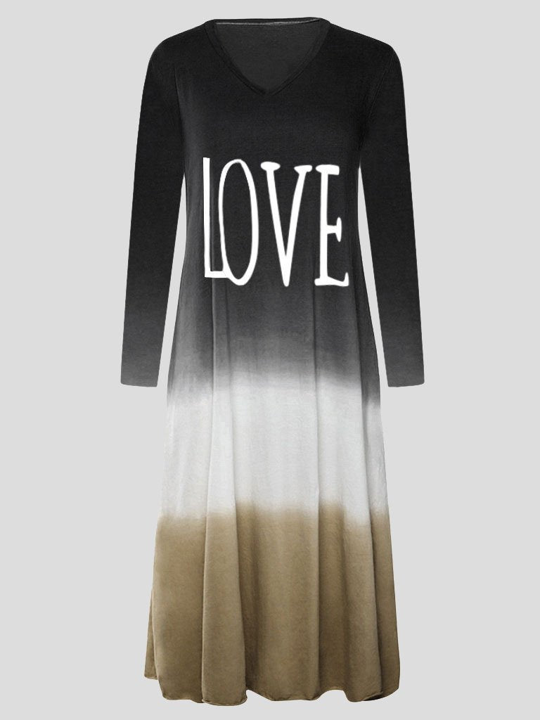 Loose Contrast Stitching Long-sleeved Dress - Maxi Dresses - INS | Online Fashion Free Shipping Clothing, Dresses, Tops, Shoes - 20-30 - 28/06/2021 - color-black