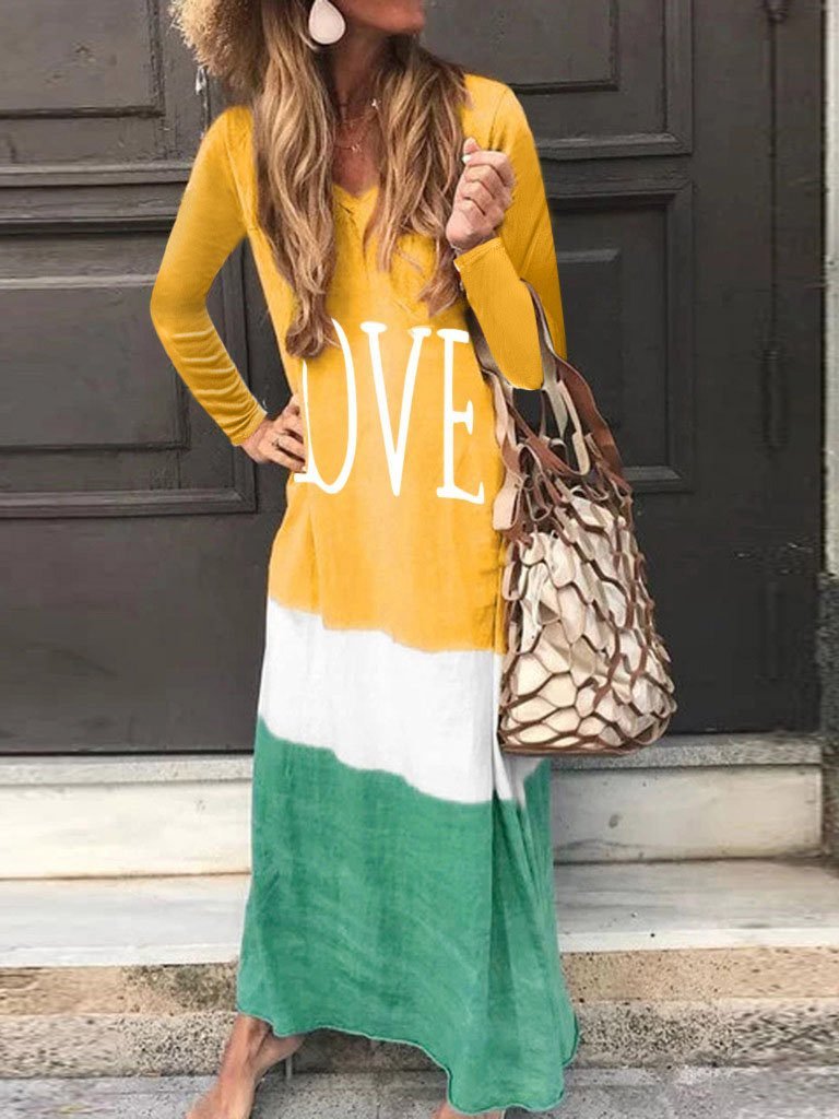 Loose Contrast Stitching Long-sleeved Dress - Maxi Dresses - INS | Online Fashion Free Shipping Clothing, Dresses, Tops, Shoes - 20-30 - 28/06/2021 - color-black