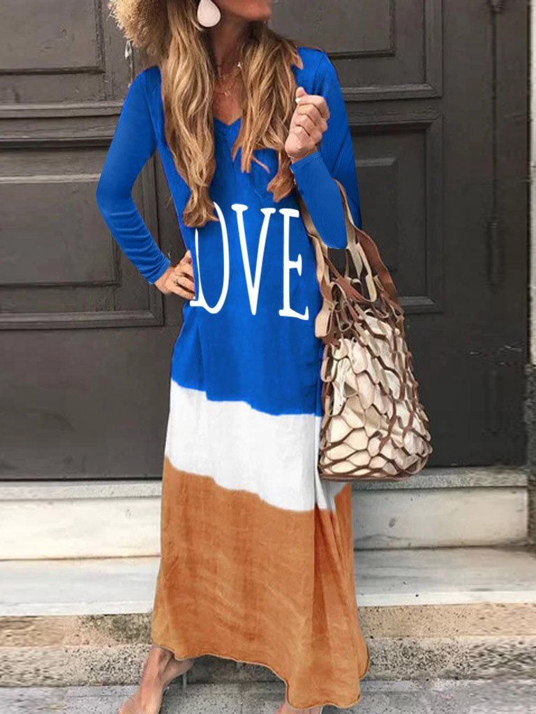 Loose Contrast Stitching Long-sleeved Dress - Maxi Dresses - INS | Online Fashion Free Shipping Clothing, Dresses, Tops, Shoes - 20-30 - 28/06/2021 - color-black