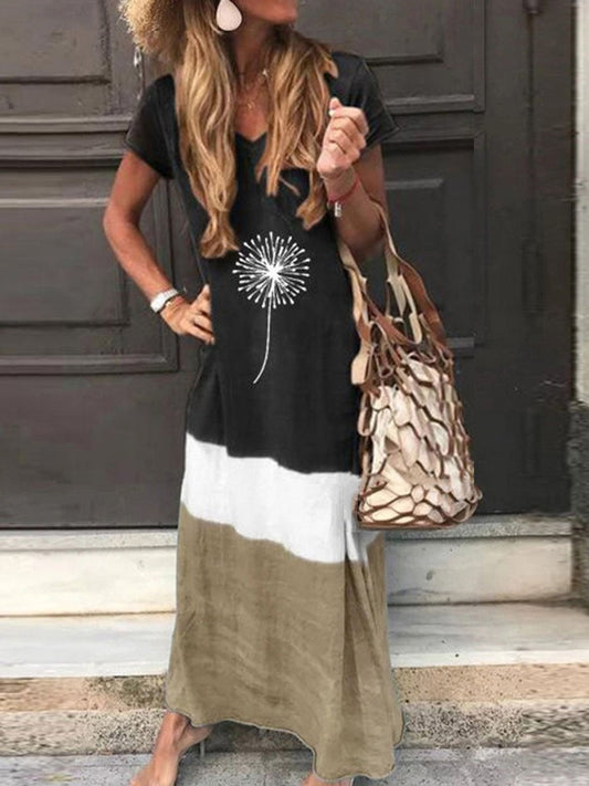 Loose Contrast Stitching Short-sleeved Dress - Maxi Dresses - INS | Online Fashion Free Shipping Clothing, Dresses, Tops, Shoes - 20-30 - 28/06/2021 - color-blue