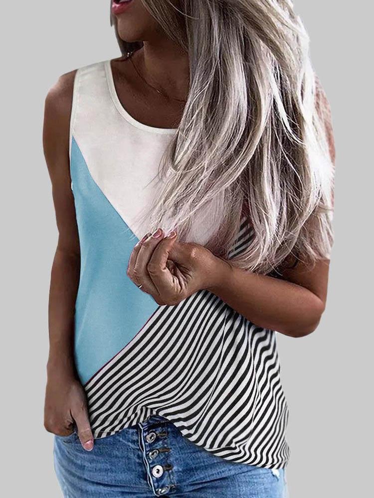 Loose Contrast Stripes Print Tank Top - Tank Tops - INS | Online Fashion Free Shipping Clothing, Dresses, Tops, Shoes - 03/06/2021 - Color_Black - Color_Blue
