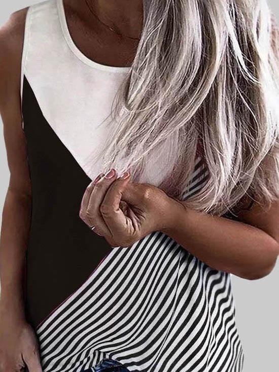 Loose Contrast Stripes Print Tank Top - Tank Tops - INS | Online Fashion Free Shipping Clothing, Dresses, Tops, Shoes - 03/06/2021 - Color_Black - Color_Blue