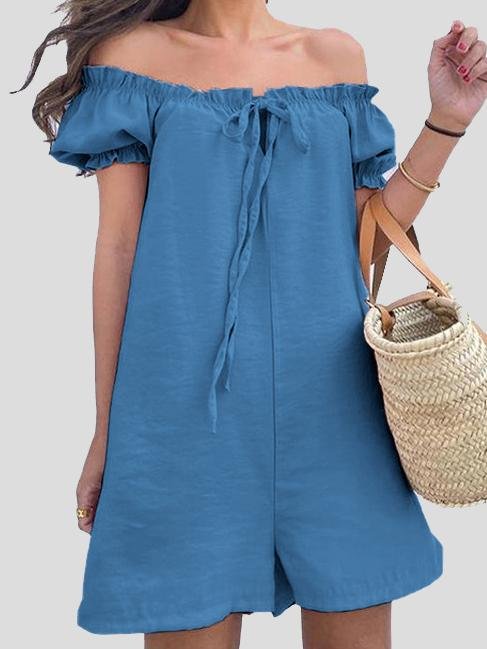 Loose Drawstring Off Shoulder Short Sleeve Jumpsuit - Jumpsuits & Rompers - INS | Online Fashion Free Shipping Clothing, Dresses, Tops, Shoes - 20-30 - 22/06/2021 - Bottom