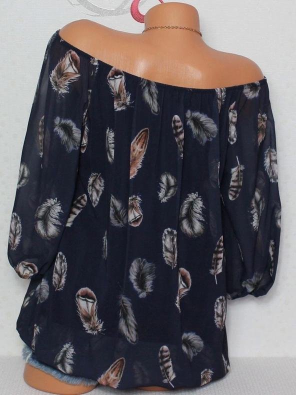 Loose Feather Print V-neck Five-point Sleeve Shirt - Blouses - INS | Online Fashion Free Shipping Clothing, Dresses, Tops, Shoes - 10-20 - 20/07/2021 - BLO2107201205