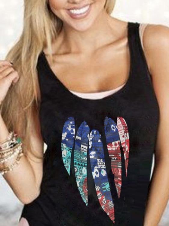 Loose Feather Print Women's Sleeveless Vest - Tank Tops - INS | Online Fashion Free Shipping Clothing, Dresses, Tops, Shoes - 19/05/2021 - Color_Black - Color_White