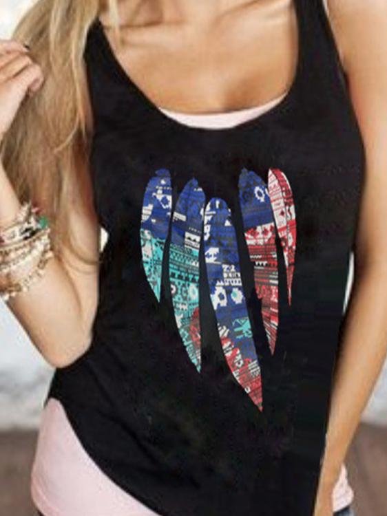 Loose Feather Print Women's Sleeveless Vest - Tank Tops - INS | Online Fashion Free Shipping Clothing, Dresses, Tops, Shoes - 19/05/2021 - Color_Black - Color_White