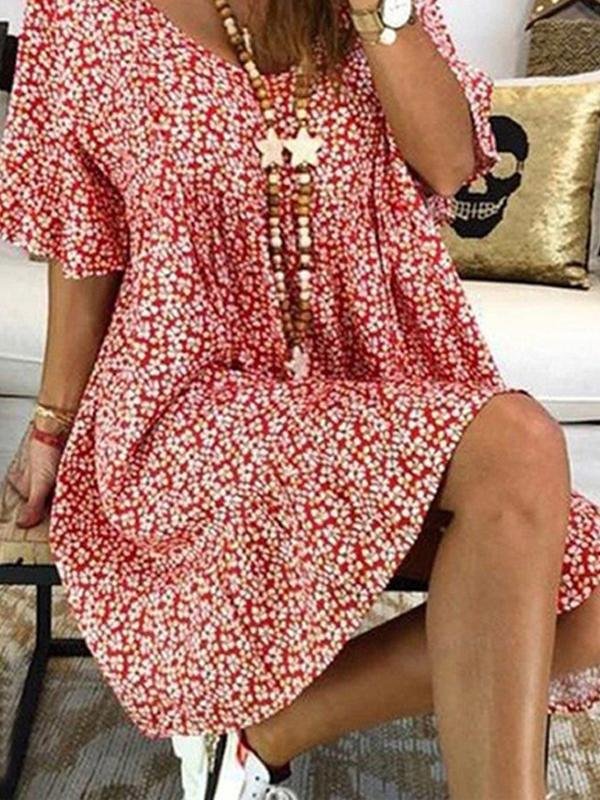 Loose Flared Sleeve Printed Casual Dress - Mini Dresses - INS | Online Fashion Free Shipping Clothing, Dresses, Tops, Shoes - 24/05/2021 - Category_Mini Dresses - Color_Green
