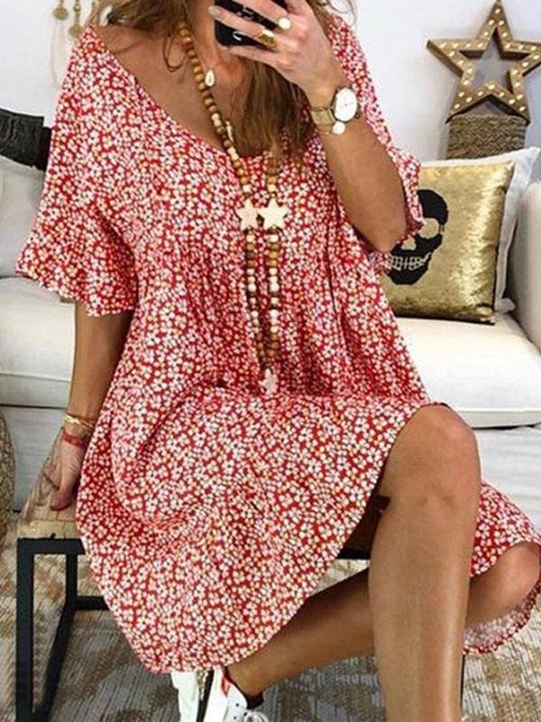 Loose Flared Sleeve Printed Casual Dress - Mini Dresses - INS | Online Fashion Free Shipping Clothing, Dresses, Tops, Shoes - 24/05/2021 - Category_Mini Dresses - Color_Green