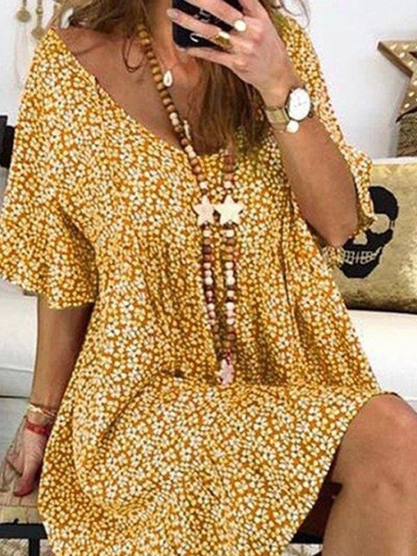 Loose Flared Sleeve Printed Casual Dress - Mini Dresses - INS | Online Fashion Free Shipping Clothing, Dresses, Tops, Shoes - 24/05/2021 - Category_Mini Dresses - Color_Green