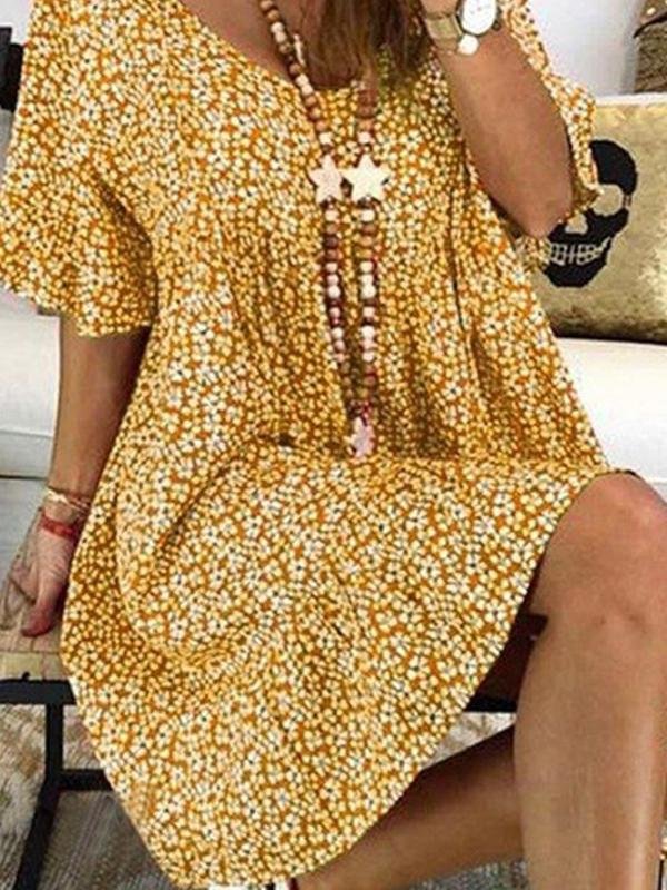 Loose Flared Sleeve Printed Casual Dress - Mini Dresses - INS | Online Fashion Free Shipping Clothing, Dresses, Tops, Shoes - 24/05/2021 - Category_Mini Dresses - Color_Green