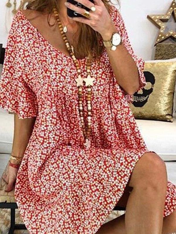 Loose Flared Sleeve Printed Casual Dress - Mini Dresses - INS | Online Fashion Free Shipping Clothing, Dresses, Tops, Shoes - 24/05/2021 - Category_Mini Dresses - Color_Green