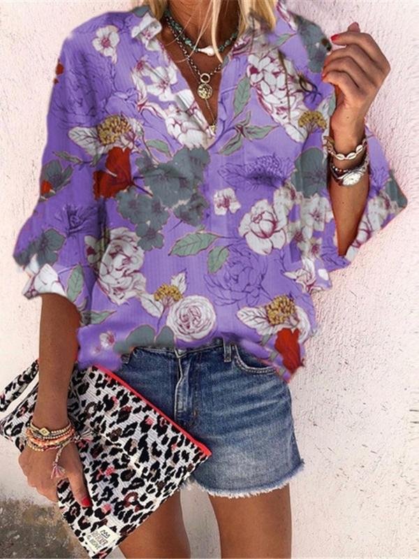 Loose Floral Print Long Sleeve Blouses - Blouses - INS | Online Fashion Free Shipping Clothing, Dresses, Tops, Shoes - 10-20 - 18/06/2021 - BLO2106180116