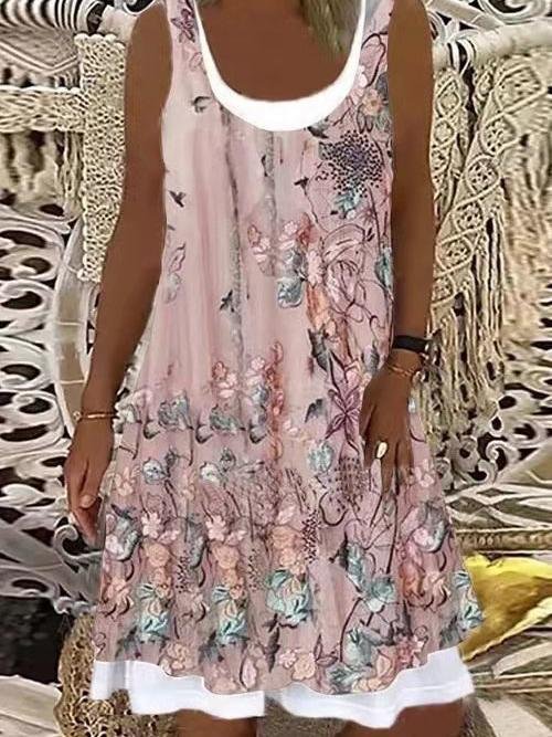 Loose Floral Print Sleeveless Midi Dress - Midi Dresses - INS | Online Fashion Free Shipping Clothing, Dresses, Tops, Shoes - Category_Midi Dresses - Color_Apricot - Color_Black