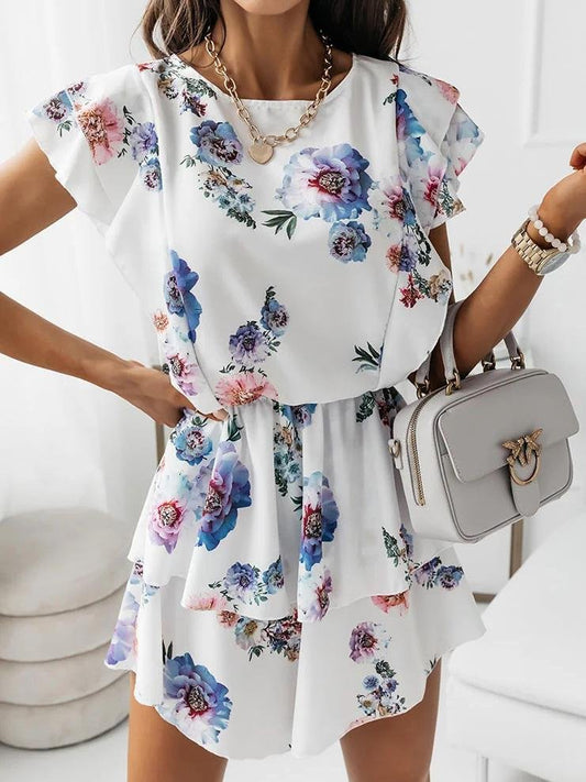 Loose Floral Printed Ruffled Dress - Mini Dresses - INS | Online Fashion Free Shipping Clothing, Dresses, Tops, Shoes - 20-30 - 21/06/2021 - color-blue