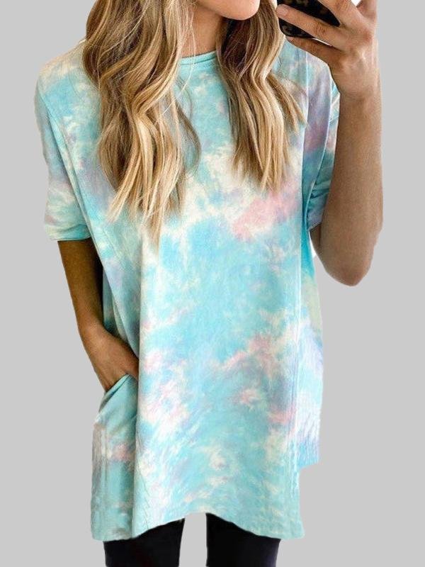 Loose Gradient Short-sleeved Dress - Mini Dresses - INS | Online Fashion Free Shipping Clothing, Dresses, Tops, Shoes - 07/06/2021 - Color_Blue - Color_Khaki