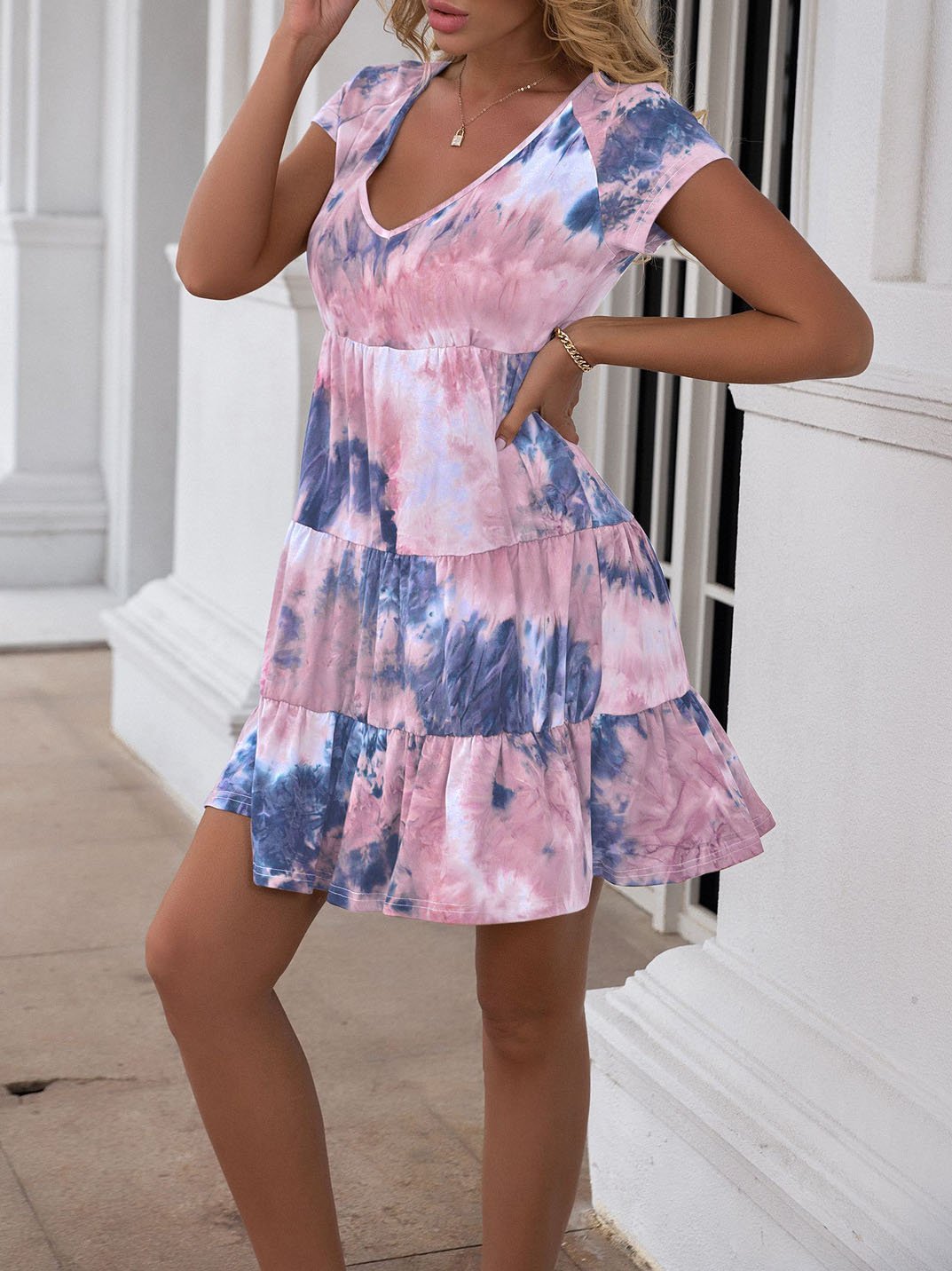 Loose Gradient Short-sleeved Short Dress - Mini Dresses - INS | Online Fashion Free Shipping Clothing, Dresses, Tops, Shoes - 05/06/2021 - Color_Blue - Color_Brown