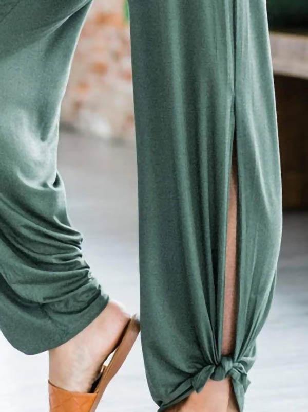 Loose Knit Slited Side Trousers - Pants - INS | Online Fashion Free Shipping Clothing, Dresses, Tops, Shoes - 11/06/2021 - Bottoms - Color_Black