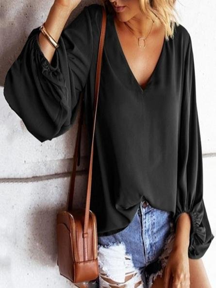 Loose Lantern Sleeve Solid Chiffon Women Blouse - Blouses - INS | Online Fashion Free Shipping Clothing, Dresses, Tops, Shoes - 03/07/2021 - 10-20 - BLO2107031156