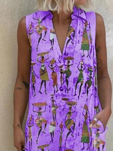 Loose Lapel Printed Sleeveless Dress - Midi Dresses - INS | Online Fashion Free Shipping Clothing, Dresses, Tops, Shoes - 20-30 - 25/06/2021 - Category_Mini Dresses