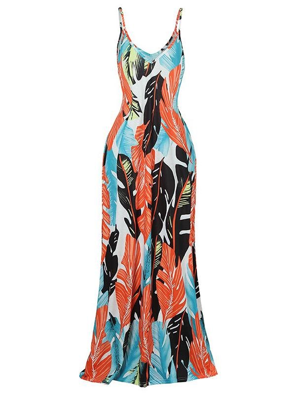 Loose Leaf Print Cotton Suspender Maxi Dress - Maxi Dresses - INS | Online Fashion Free Shipping Clothing, Dresses, Tops, Shoes - 14/04/2021 - Color_Blue - DRE210414781