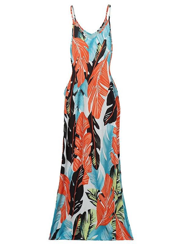 Loose Leaf Print Cotton Suspender Maxi Dress - Maxi Dresses - INS | Online Fashion Free Shipping Clothing, Dresses, Tops, Shoes - 14/04/2021 - Color_Blue - DRE210414781
